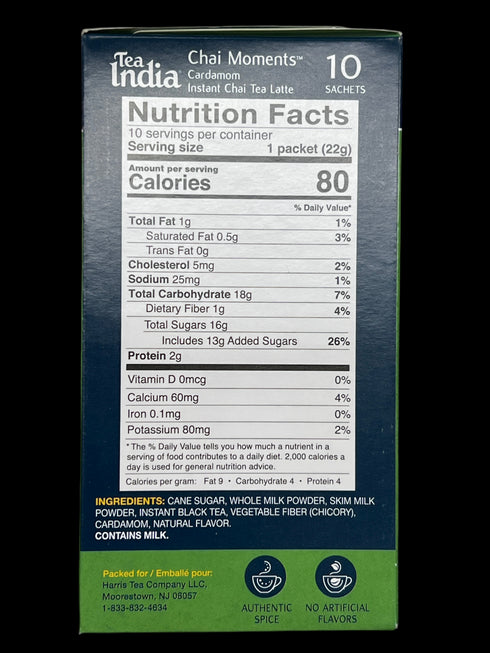 TEA INDIA - CHAI MOMENTS CARDAMOM ( 10 SACHETS ) - 223GM