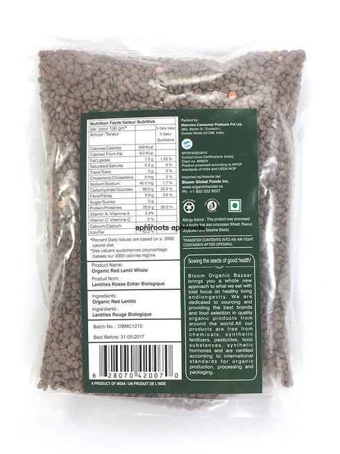 Bloom Organic Bazaar - Masoor Whole - 908gm - apniroots Grocery