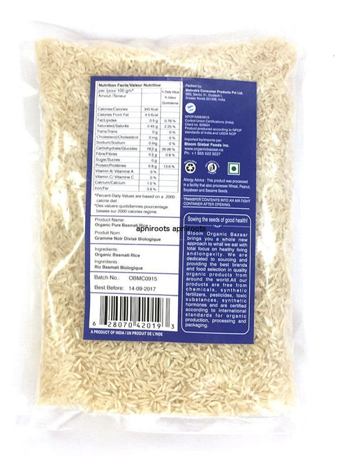Bloom Organic Bazaar - Pure Basmati Rice - 908gm - apniroots Grocery