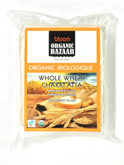Bloom Organic Bazaar - Whole Wheat Chakki Atta - 10lb - apniroots Grocery