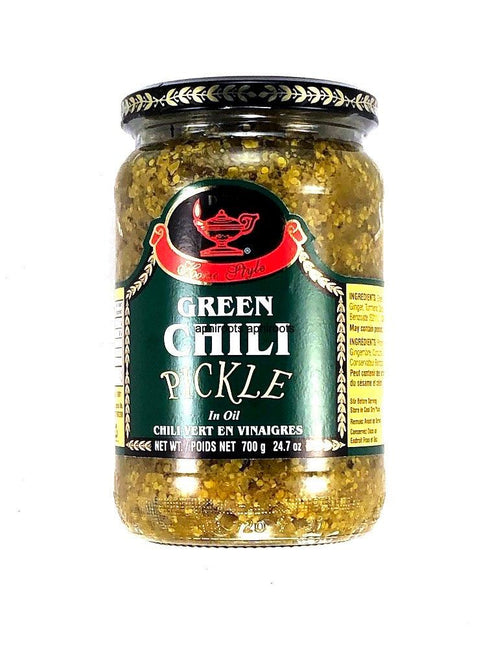 DEEP GREEN CHILLI PKLE 700G - apniroots Grocery