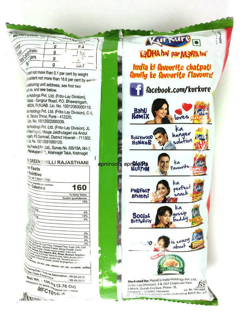 Kurkure - Green Chutney Rajasthan Style - 106gm - apniroots Grocery