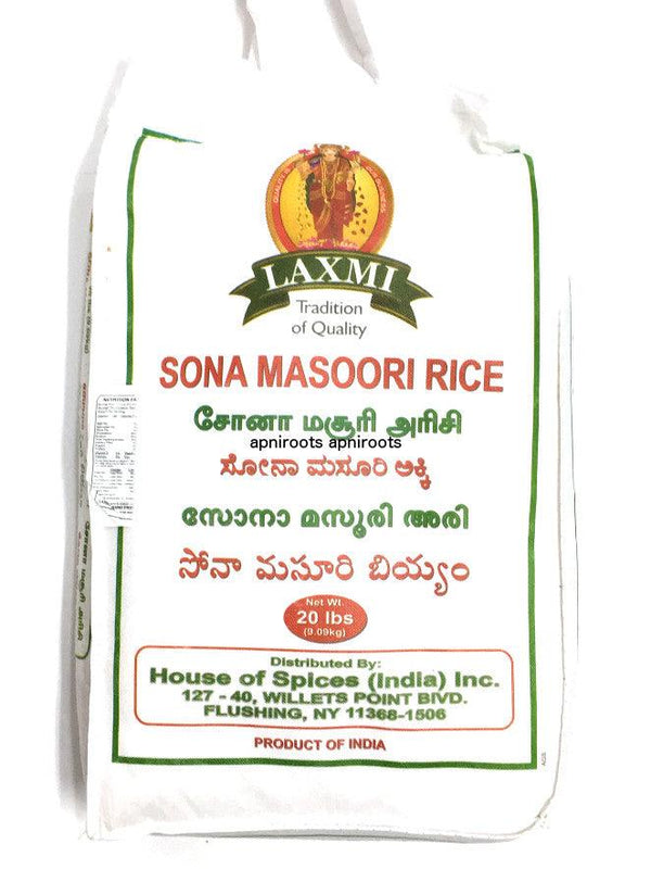 Laxmi - Sona Masoori Rice - 20lb - apniroots Grocery