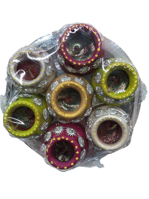 Matki-Diya-with-wax-silver-pearl-7pcs - apniroots Grocery