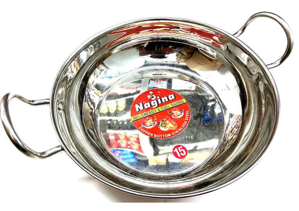 S Steel Karahi Copper Bottom No15- 13 or 14 Inch - apniroots Grocery