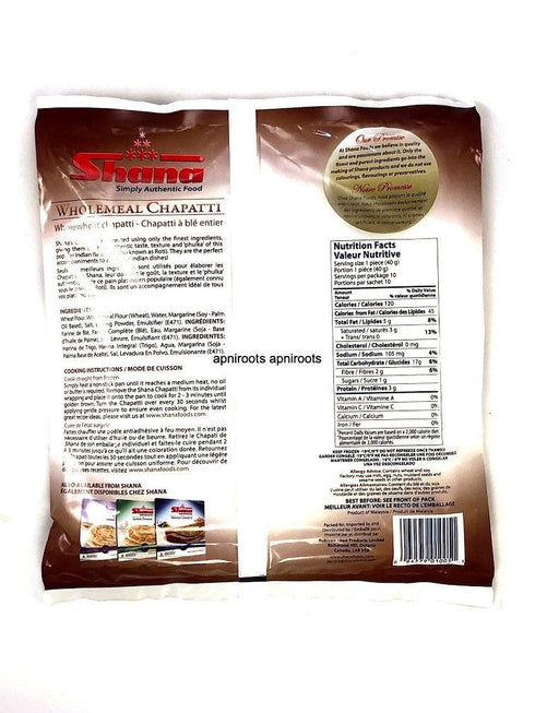 SHANA WHOILEWHEAT CHAPATI 400G - apniroots Grocery