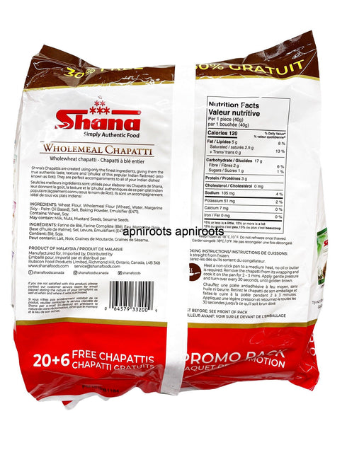 SHANA WHOLEMEA CHAPATTI 1.04KG - apniroots Grocery