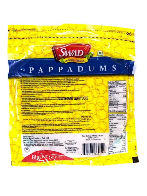 SWAD BLACK PEPPER PAPPADUM - apniroots Grocery