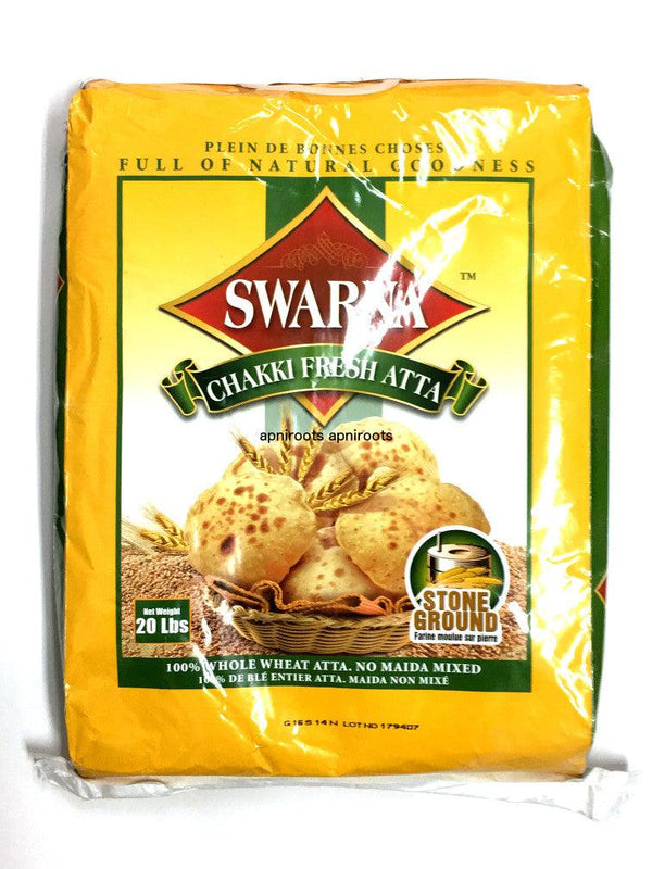 Swarna - Chakki Fresh Atta - 100Percent Whole Wheat No Maida - 20lb - apniroots Grocery