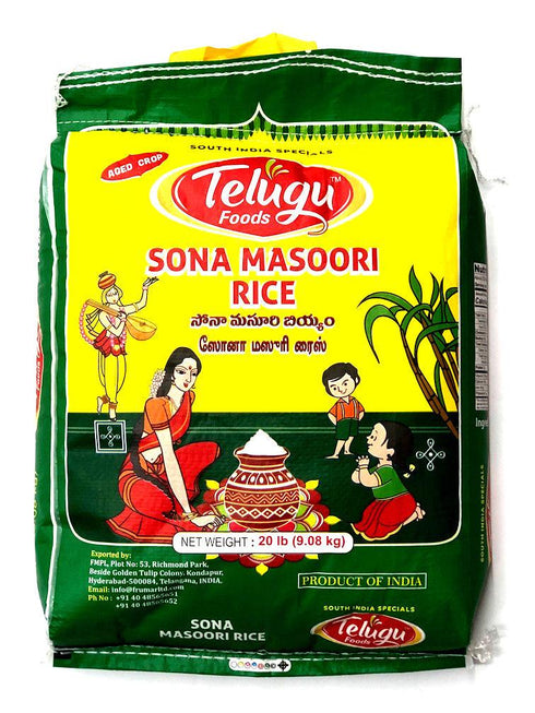 Telugu - Sona Masoori Rice - 20lb - apniroots Grocery