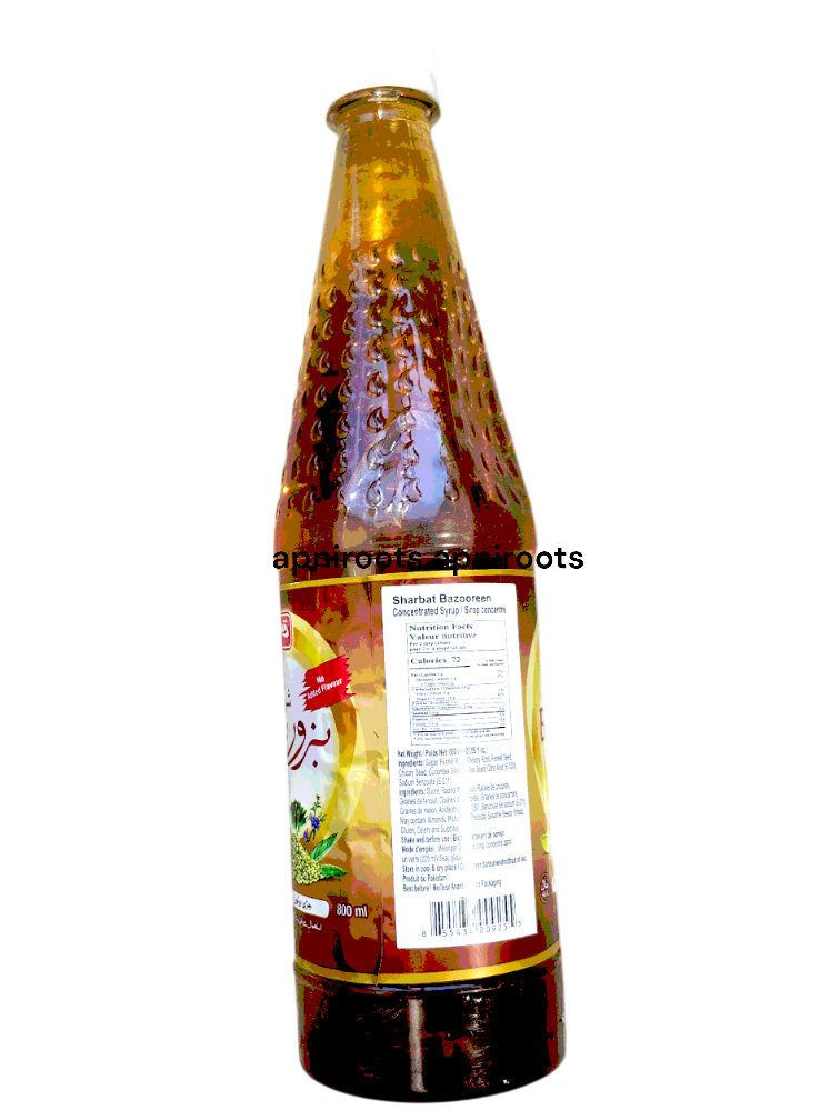 Sirop Qarshi Sharbat Bazoori 800ml - Boisson Traditionnelle à Base De Plantes, Sans Alcool